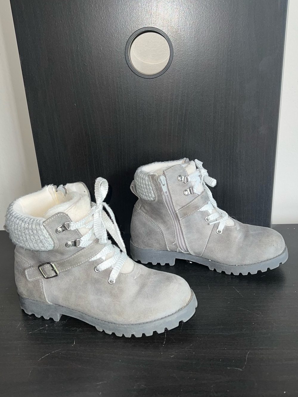 Kids Gray Suede Lace-Up Ankle Boots